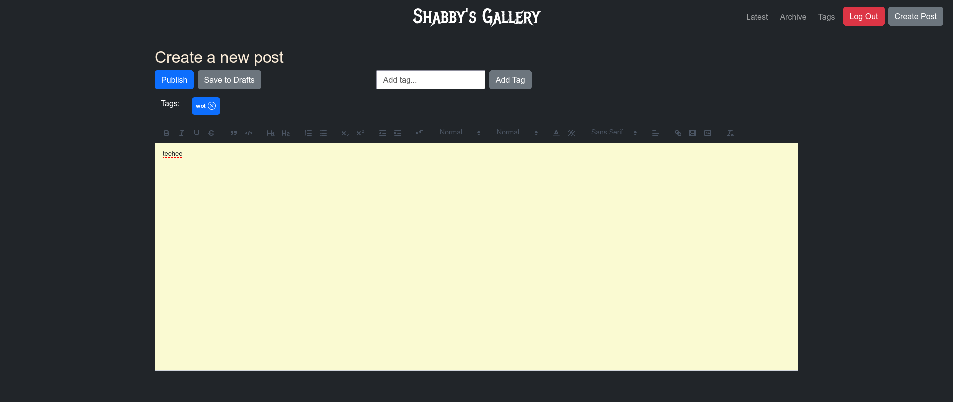 Shabby&rsquo;s Gallery App Create Page